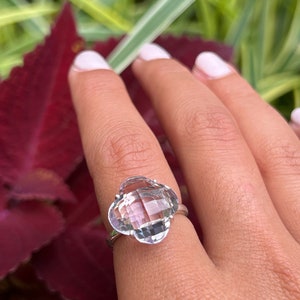 Genuine Rose Amethyst Ring in Solid 925 Sterling Silver 8ct Natural Stone Clover Cut Ring February Birthstone Dainty Jewelry Gift