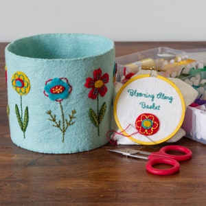 Felt Embroidery PDF Pattern: Blooming Along Thread Catcher Basket