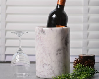 Marble Stone Crafted Cylindrical Wine Bottle Chiller |Flower Vase | Stationary Holder | Multipurpose Usage | Handmade Marble Piece