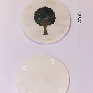 Handcrafted Set of 4 White Marble Inlay Round Coasters image 4