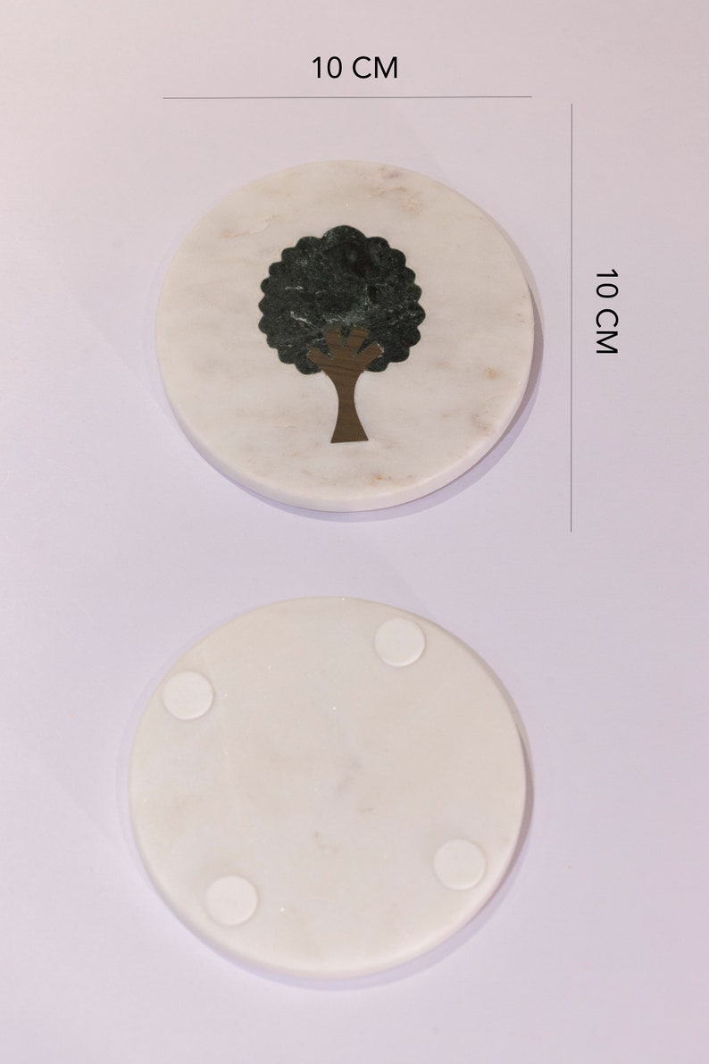 Handcrafted Set of 4 White Marble Inlay Round Coasters image 4