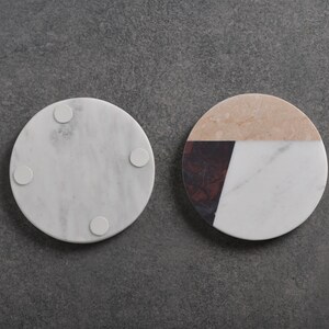 Handcrafted Set of 4 White Marble Coasters inlay with Italian and Indian Marble fusion Tea Coasters Home Décor image 5