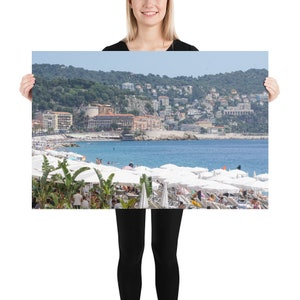 Fotografía de la playa de la Riviera francesa - Sur de Francia en verano - Nice France Beach Club - Côte d'Azur Wall Art - Beach Umbrella Travel Photo