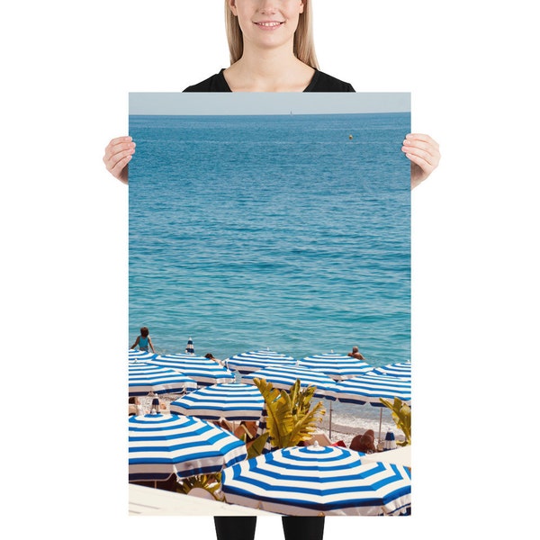 French Riviera Beach Photography - South of France in Summer - Ruhl Plage Nice - Côte d'Azur Wall Art - Beach Umbrella Travel Photography