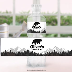 Editable Lumberjack Water Bottle Labels, Boy Birthday Party Printable Bottle Stickers, Woodland Boho Template, Wild Design, Instant Download