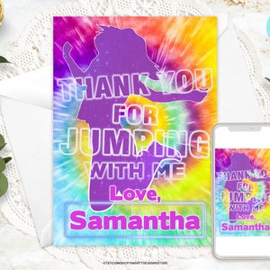 Jump Birthday Party Thank You Card, Gender Neutral Tie Dye Trampoline Party Thank You, Boy Girl Bounce House Editable Template, Tie Dye TU