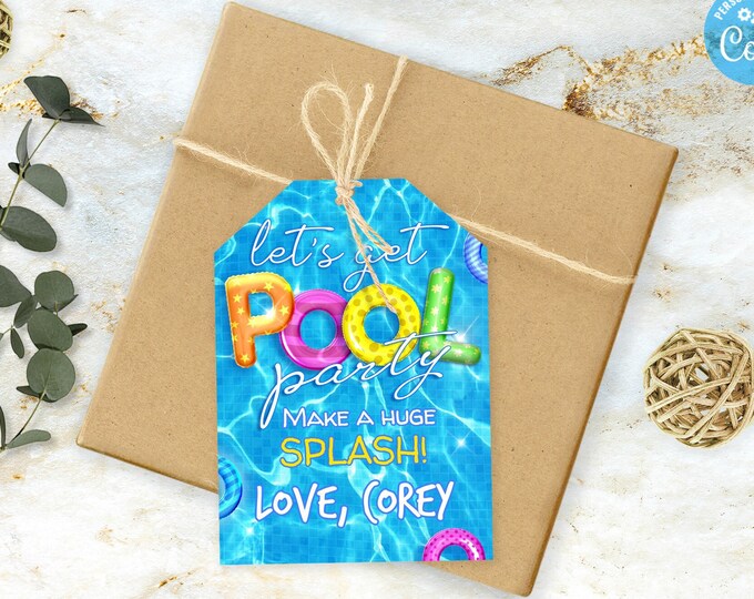 Editable Pool Party Favor Tags: Printable Thank You Stickers (digital ...