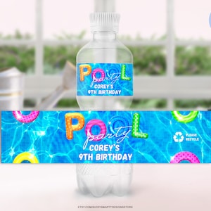 Editable Pool Party Water Bottle Labels, Swimming Birthday Summer Party Celebration Water Stickers, Water Label, Any Age, Digital, Printable
