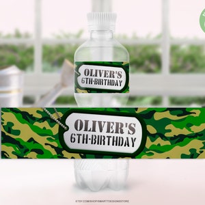 Editable Army Birthday Party Water Bottle Labels, Military Party Water Stickers, Camo Party Supplies, Any Age, Any Text, Instant Download