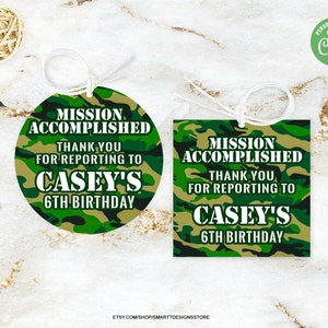 Editable Army Birthday Thank You Tags, Boy Military Party Favor Labels, Soldiers Party Gift Sticker Template, Camouflage Party Gift Tags