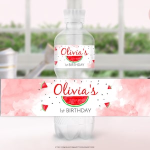 Editable Watermelon Sweet Celebration Water Bottle Label, Girl 1st Birthday Water Sticker, Melon Girl Birthday Party Decor, Any Age Any Text
