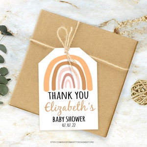 Editable Rainbow Baby Shower Favor Tags, Gender Neutral Printable Thank You Tag, Bohemian Shower Template, Muted Tones, Earth Colors Design