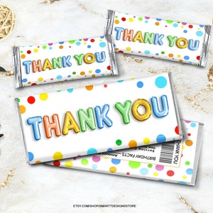 Thank You Candy Bar Wrappers, Thank You Polka Dots Hershey's Favor Label Wraps, Thank You Chocolate Wrapper Kids Birthday, Appreciation Gift