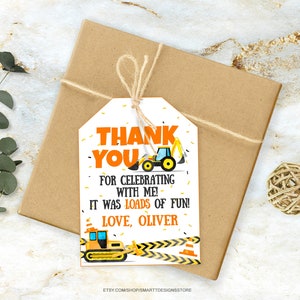 Editable Construction Birthday Favor Labels, Dump Truck Party Printable Thank You Tag, Boy Birthday Building Machines Sweet Favors Template
