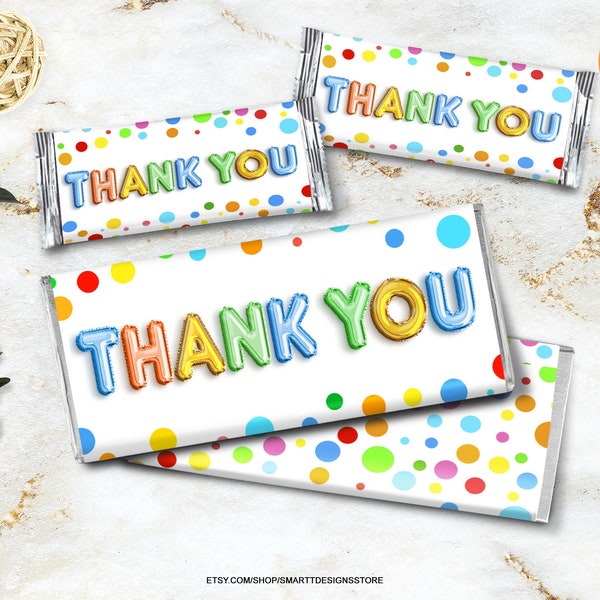 Thank You Candy Bar Wrappers, Thank You Polka Dots Hershey's Favor Label Wraps, Thank You Chocolate Wrapper Kids Treats, Appreciation Gift