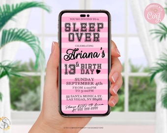 Editable Girls Sleepover Party Text Invite, Slumber Party Mobile Phone Invitation Template, Girls Pink Birthday, Sleep Under SMS, Any Age