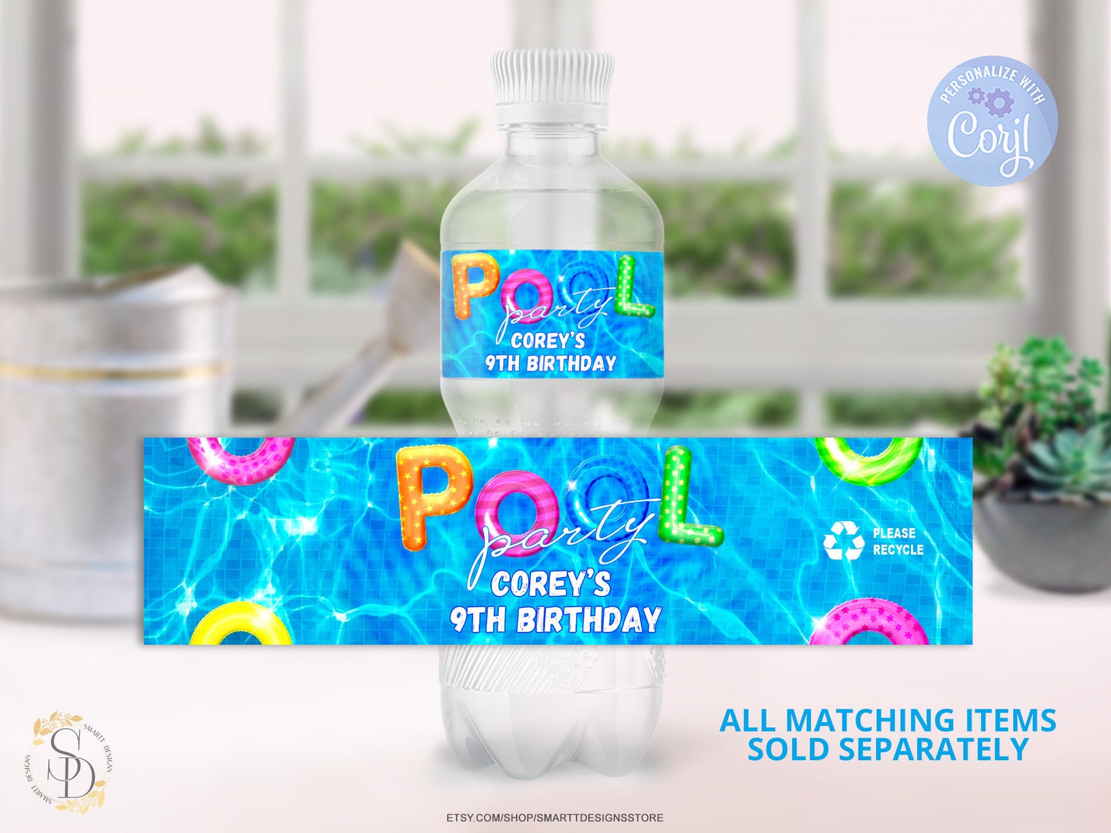 Editable Pool Party Favor Label, Gender Neutral Swimming Birthday ...