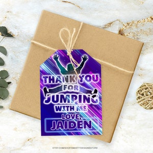 Editable Jump Boy Birthday Party Gift Labels, Trampoline Party Printable Thank You Tag, Bounce House Gift Sticker Template, Favor Label