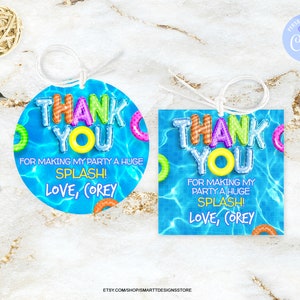 Editable Pool Party Thank You Tags, Gender Neutral Swimming Birthday Favor Labels, Summer Pool Party Gift Sticker Template, Instant Download