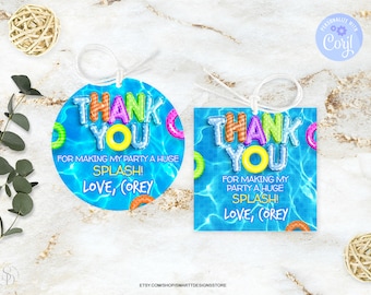 Editable Pool Party Thank You Tags, Gender Neutral Swimming Birthday Favor Labels, Summer Pool Party Gift Sticker Template, Instant Download
