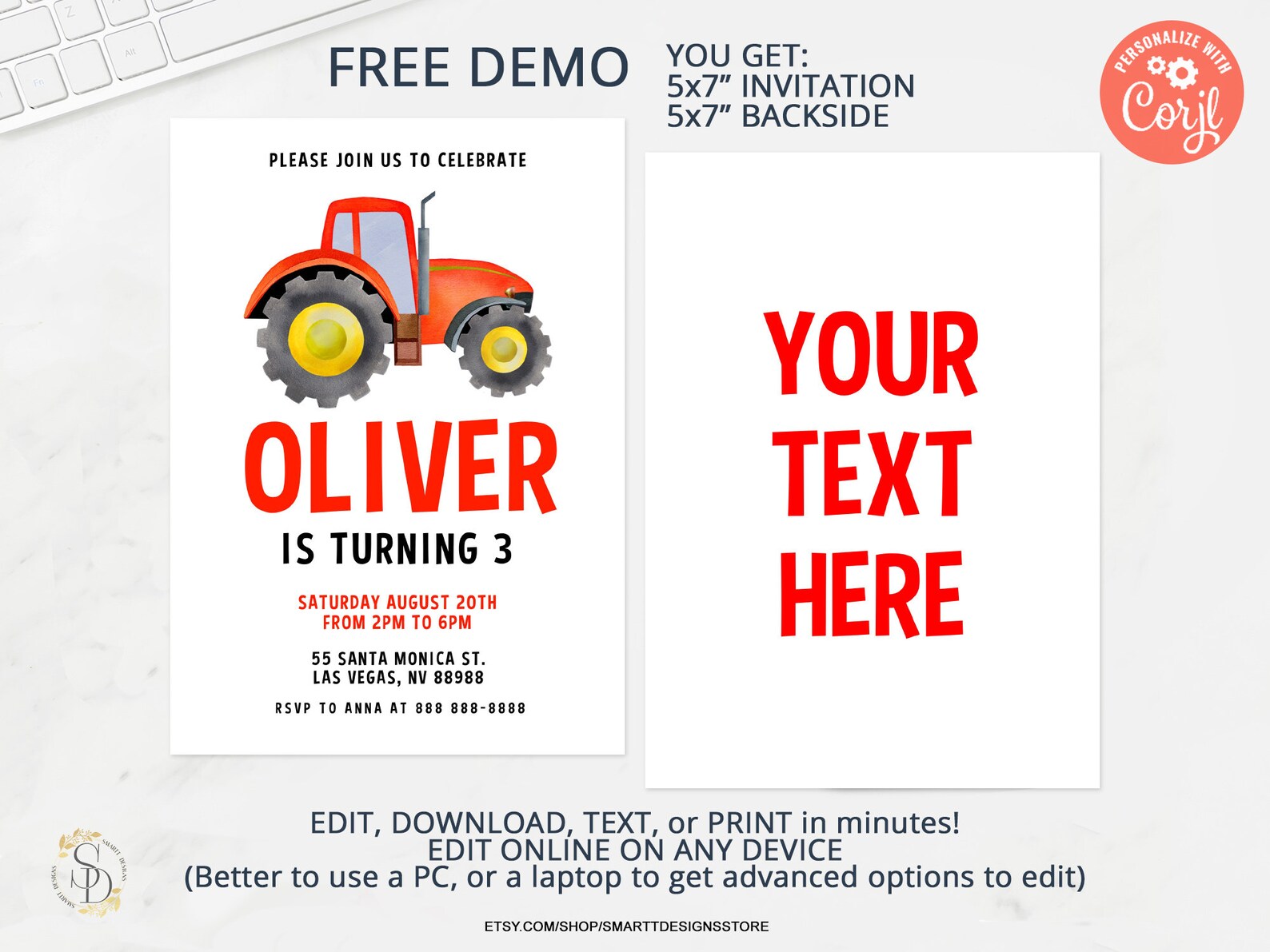 Editable Tractor Birthday Invitation Boy Farm Party Printable - Etsy