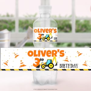 Editable Construction Birthday Party Water Bottle Labels, Dump Truck Party Celebration Water Stickers, Any Age, Any Text, Instant Download