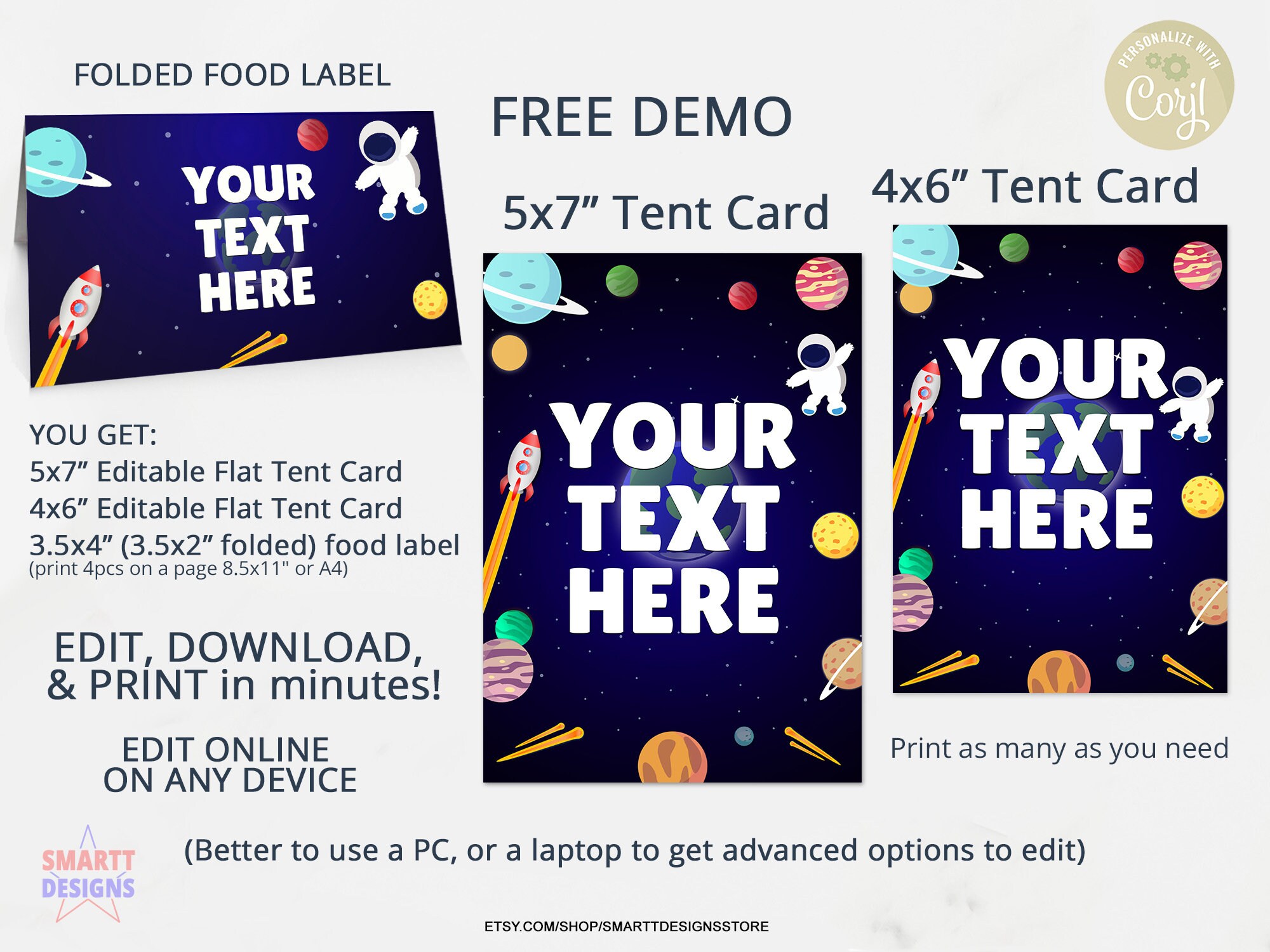 Outer Space Editable Food Label, Boy Cosmic Birthday Tent Card ...