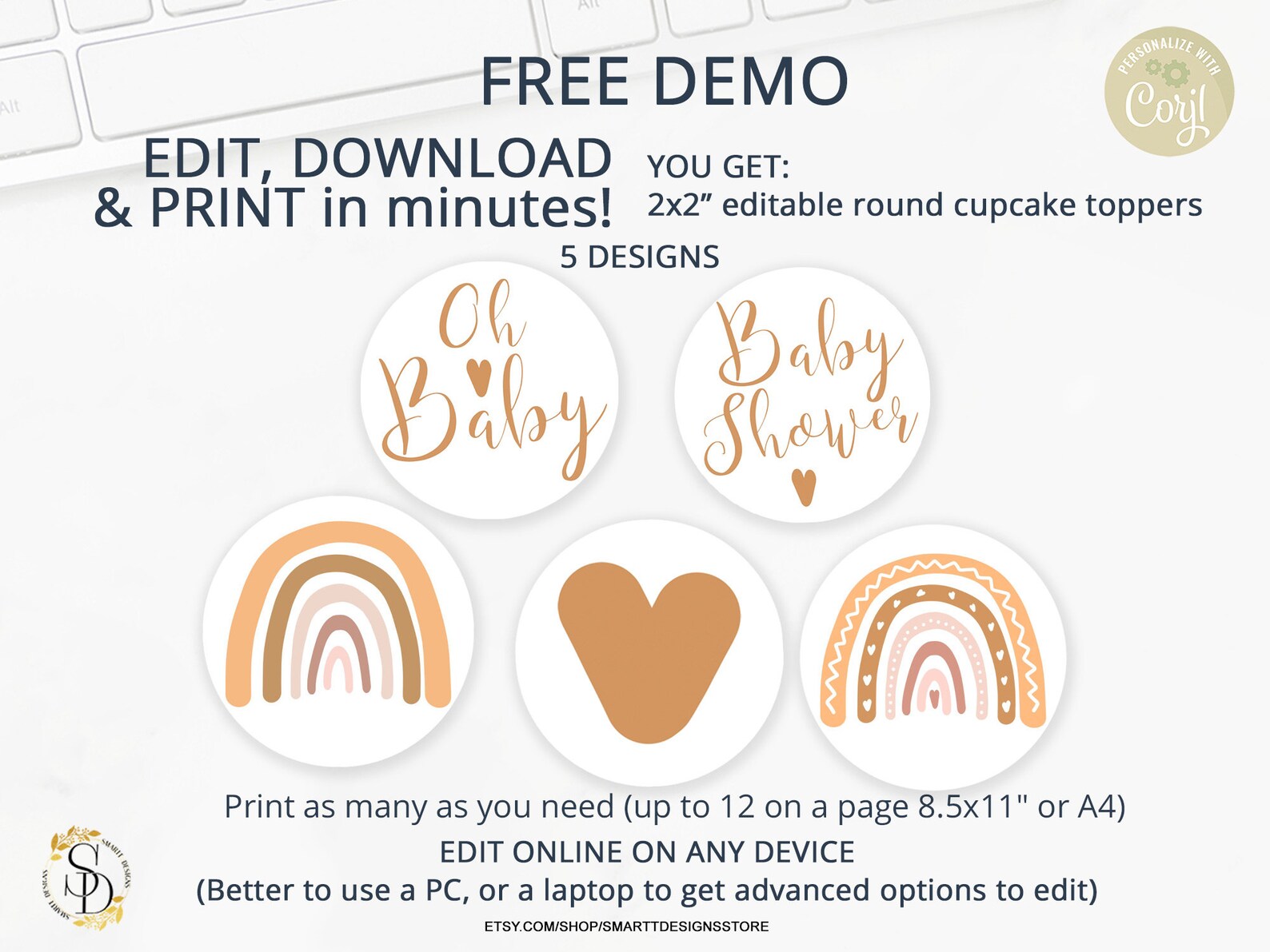 Editable Rainbow Baby Shower Cupcake Toppers, Gender Neutral Shower ...