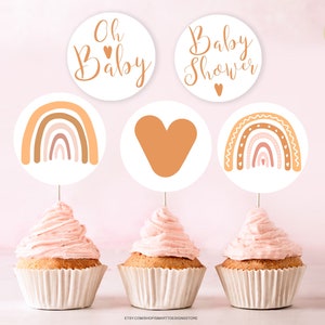 Editable Rainbow Baby Shower Cupcake Toppers, Gender Neutral Shower ...