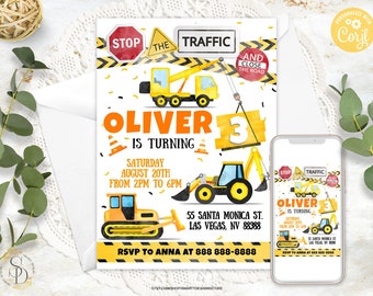 Editable Construction Birthday Party Invitation, Dump Truck Party Invite Printable Template, Boy Birthday Ideas, Any Age, Instant Download