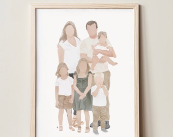 Retrato de acuarela personalizado, Ilustración digital, Pintura personalizada a partir de foto, Acuarela, Retrato familiar, Regalo del Día de la Madre
