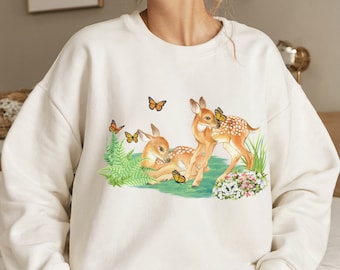 Coquette Aesthetic Deer and Butterflies Sweatshirt