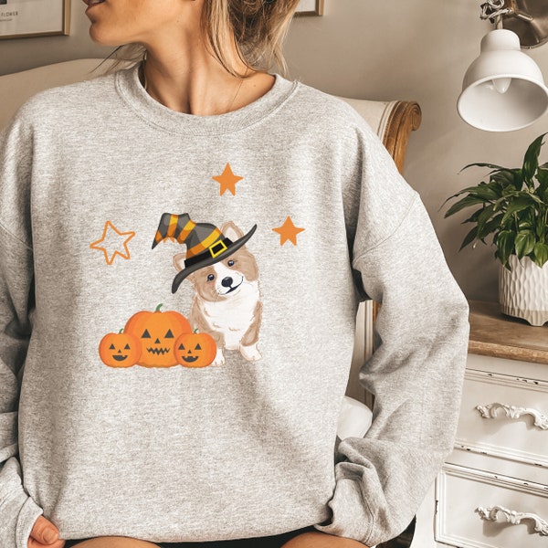 Cute Corgi Halloween Sweatshirt, Pumpkin Shirt, Halloween Shirt, Corgis, Pumpkins, Halloween, Pembroke Welsh Corgi, Pumpkin Spice