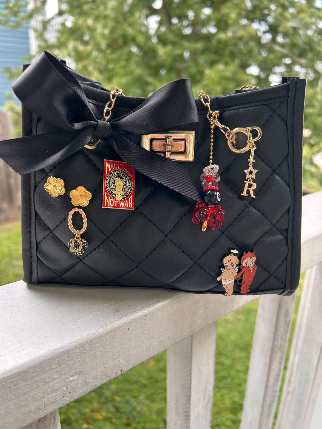 Junk Bag, Vegan Quilted Leather Junk Purse, Black Kpop