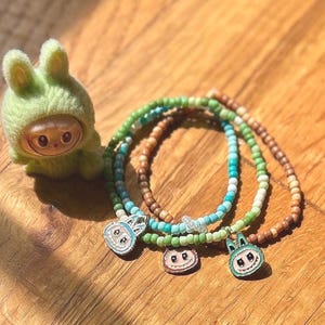 Labubu Beaded Charm Bracelet, Seed Bead Stretchy Bracelet, Trendy Labubu,  Bracelet, The Monsters Gifts for Her, Unique & Fun Colorful Gift