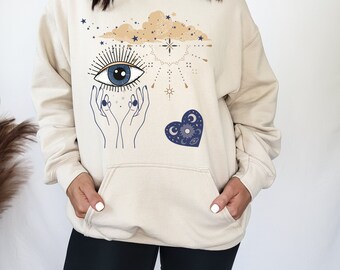 Aesthetic Hoodie, Evil Eye Hoodie, Women's Hoodies & Sweatshirts, Celestial Gifts, Trendy, Oversized Hoodie, Mystical Evil Eye Sweatshirt