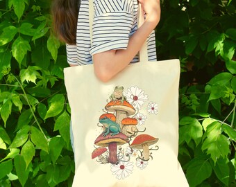Cottagecore Tote Bag, Tote Bag Aesthetic, Canvas Tote Bag, Mushroom Bag, Aesthetic Canvas Tote Bag, Book Bag, Reusable Canvas Bag