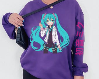 Hatsune Miku Shirt, Anime Crewneck Sweatshirt, Streetwear, Hatsune Miku Sweatshirt, Vocaloid Music Sweatshirt, Retro Miku Fan Art Sweater