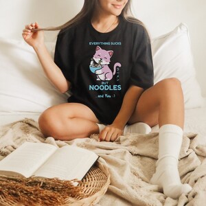 Japanese Anime Ramen Noodle T-Shirt, Ramen Gift, Ramen Lover Shirt, Anime Graphic T-Shirt, Kawaii Ramen Cat, Funny T-Shirts