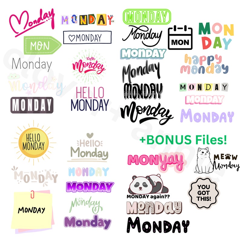 Monday Clipart, Bundle, Digital Download, Pngs, Monday Clip Art ...