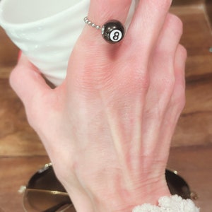8 Ball Ring, 8 Ball Necklace, Stainless Steel Ball Chain 8 Ball Charm ring, 8 Ball Ring, Billiards Gift, Handmade Jewlery
