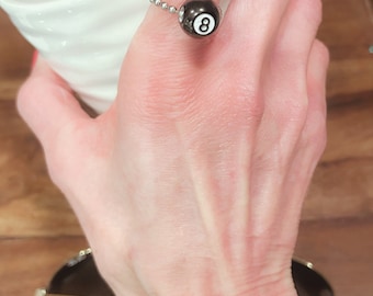 8 Ball Ring, 8 Ball Necklace, Stainless Steel Ball Chain 8 Ball Charm ring, 8 Ball Ring, Billiards Gift, Handmade Jewlery