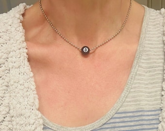 Minimalist 8 Ball Necklace, Stainless Steel Ball Chain 8 Ball Charm Necklace, 8 Ball Ring, Billiards Gift, Handmade Jewlery