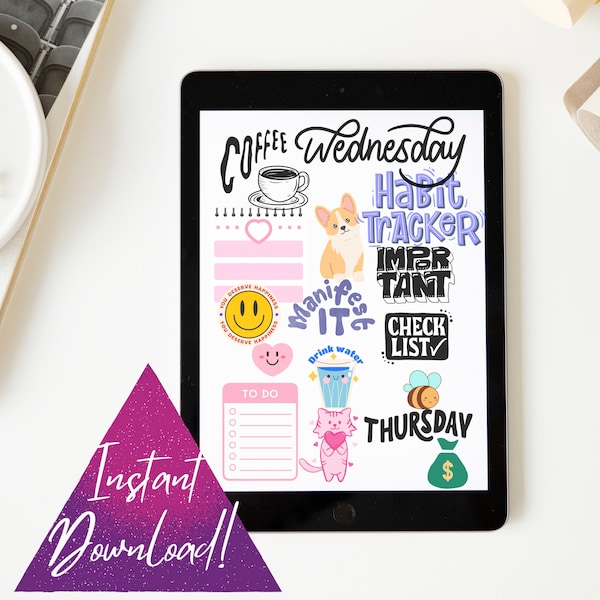 Vorgeschnittene PNG Digitale Sticker, iPad Digital Planners & Notebook Stickers, GoodNotes, One Note, druckbare Laptop Sticker, Bemerkenswerte Sticker