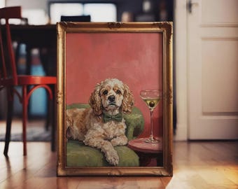 Custom Dog Oil Painting Portrait | Dog with a Cocktail - Personalized Digital Art Print