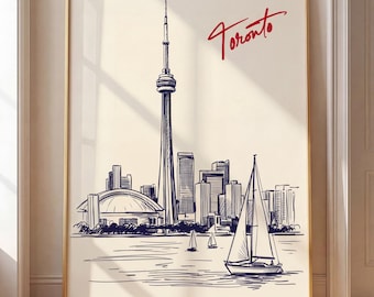 Toronto Skyline Sketch Print | CN Tower, Sailboats, Cityscape Art (Digital Download)