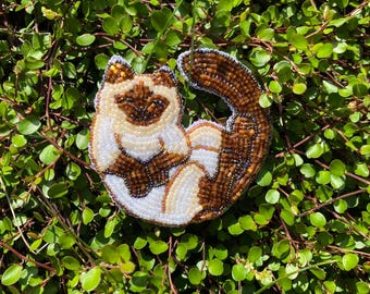 Katzenbrosche | Perlenstickerei, handgemachter Schmuck, Pin, Geschenk für Katzenliebhaber