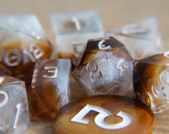 Cuppa Joe (Extra Hot) - 8 Piece Dice Set: Handmade Resin Dice Set for TTRPG/Dice for Dungeons and Dragons/Sharp Edge Dice/Coffee Dice/Dnd