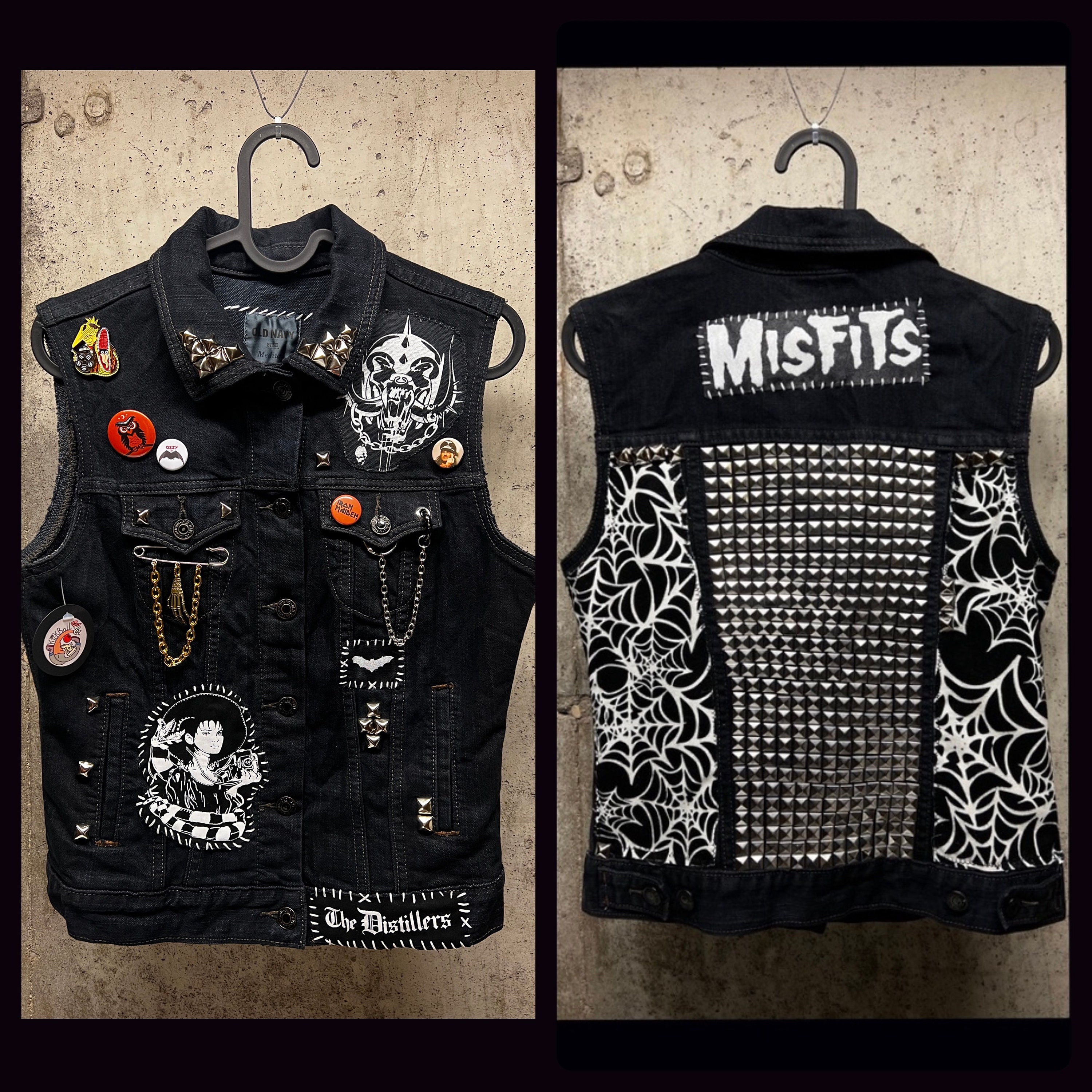 My horror vest. Patches, pins, tore up some shirts and bandanas. Thoughts?  Suggestions? : r/BattleJackets