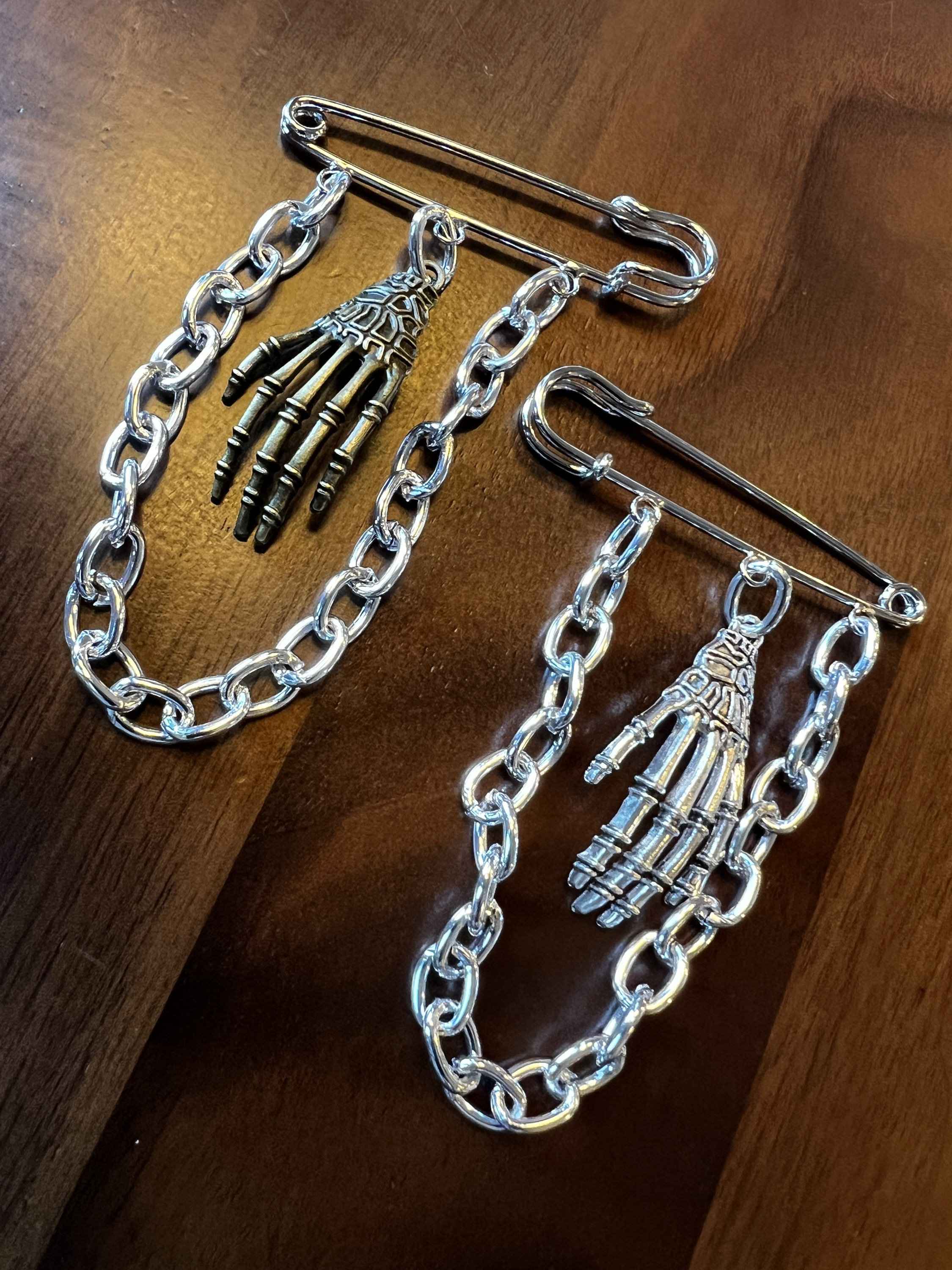 Punk Rock Industrial Safety Pin With Chains. Metal, Battle